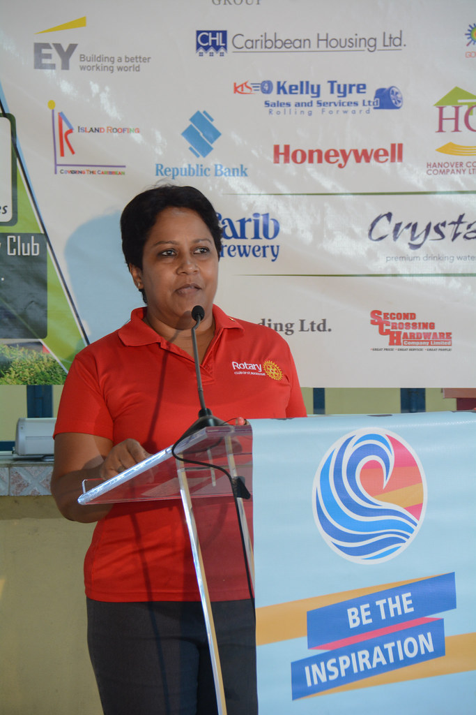 Maria Mohammed-Maharaj, President of the Rotary Club of St Augustine, speaking at the Golf for Life Tournament prize-giving
